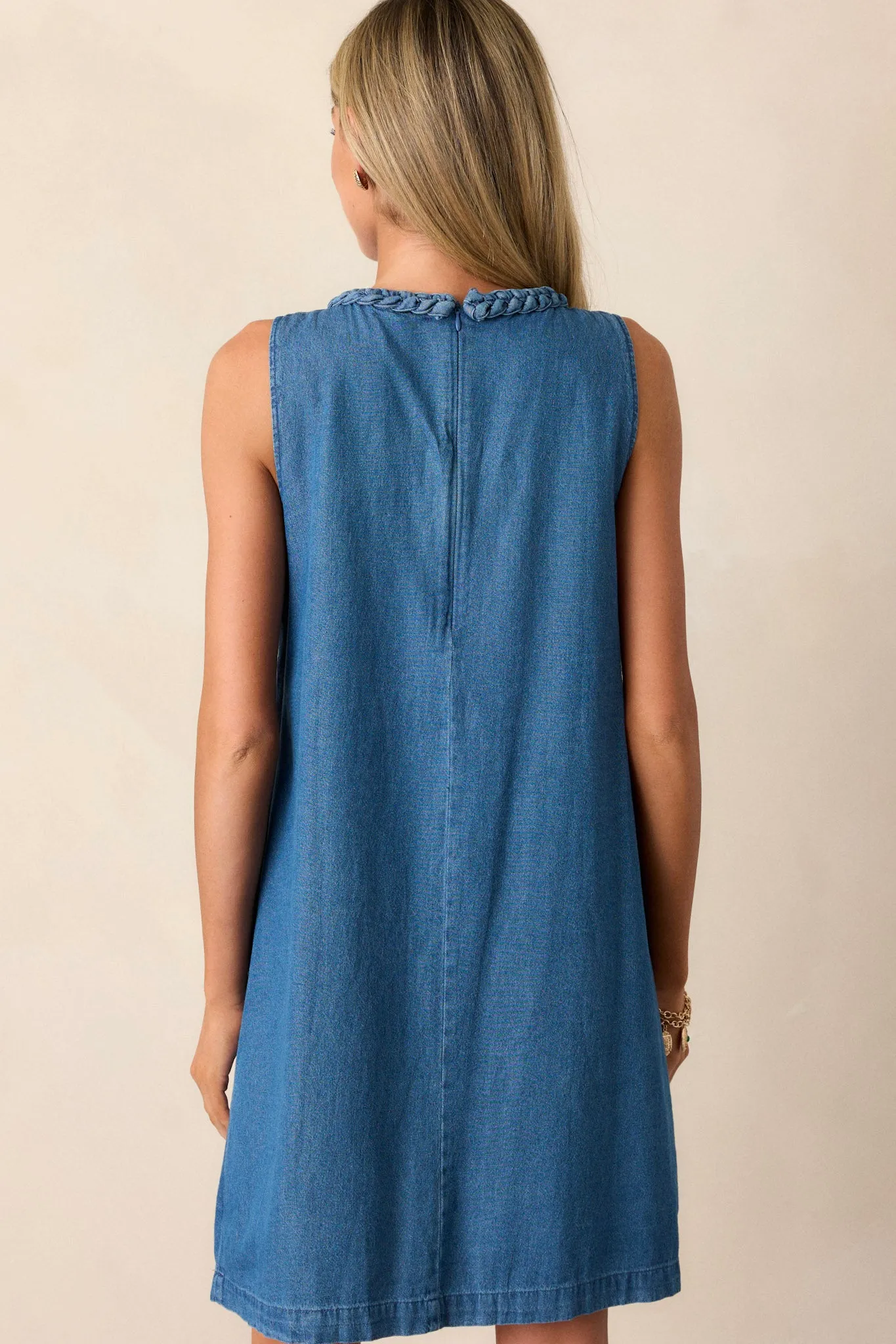 Chic Charm Cotton Medium Wash Chambray Mini Dress