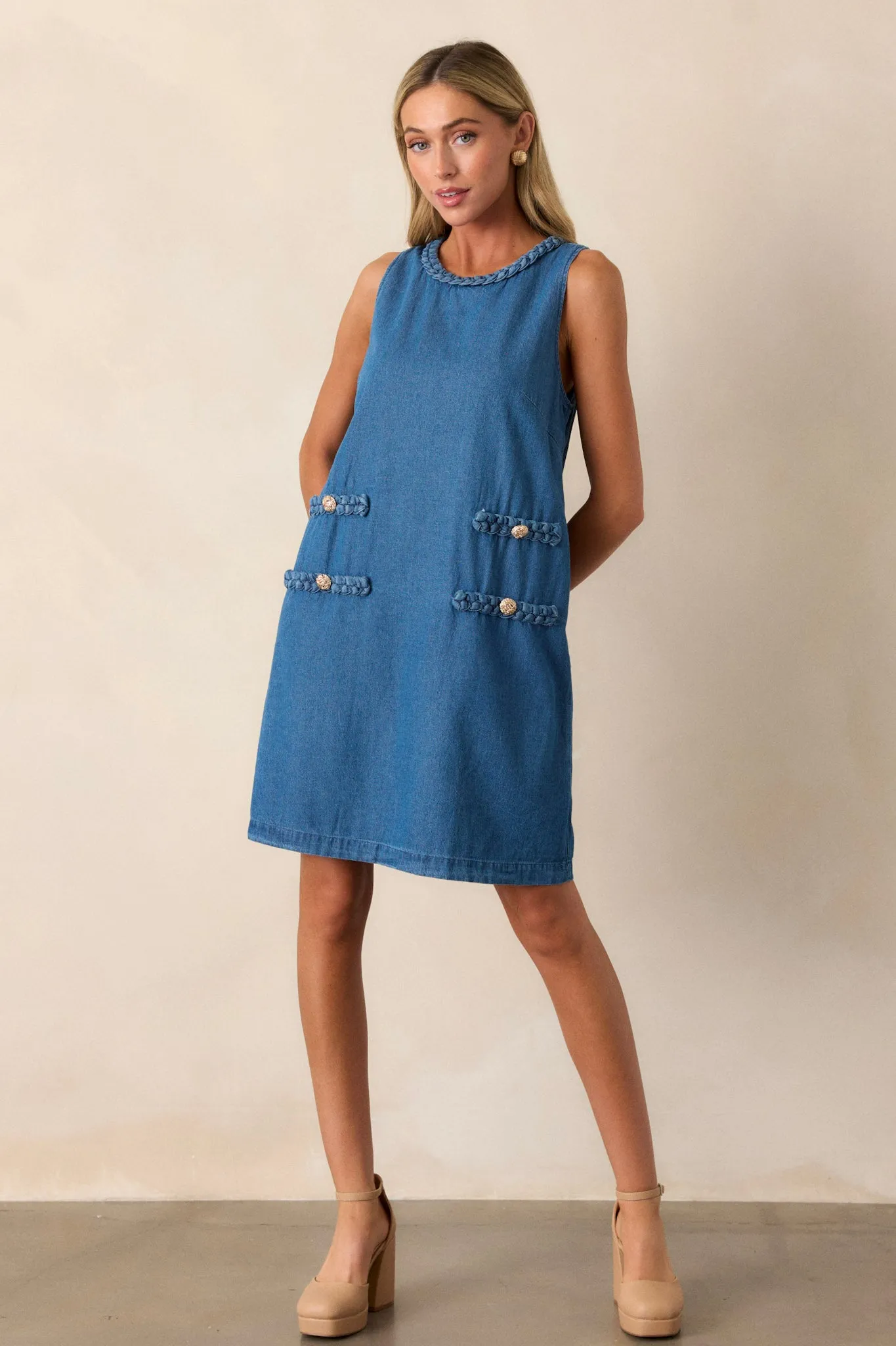 Chic Charm Cotton Medium Wash Chambray Mini Dress
