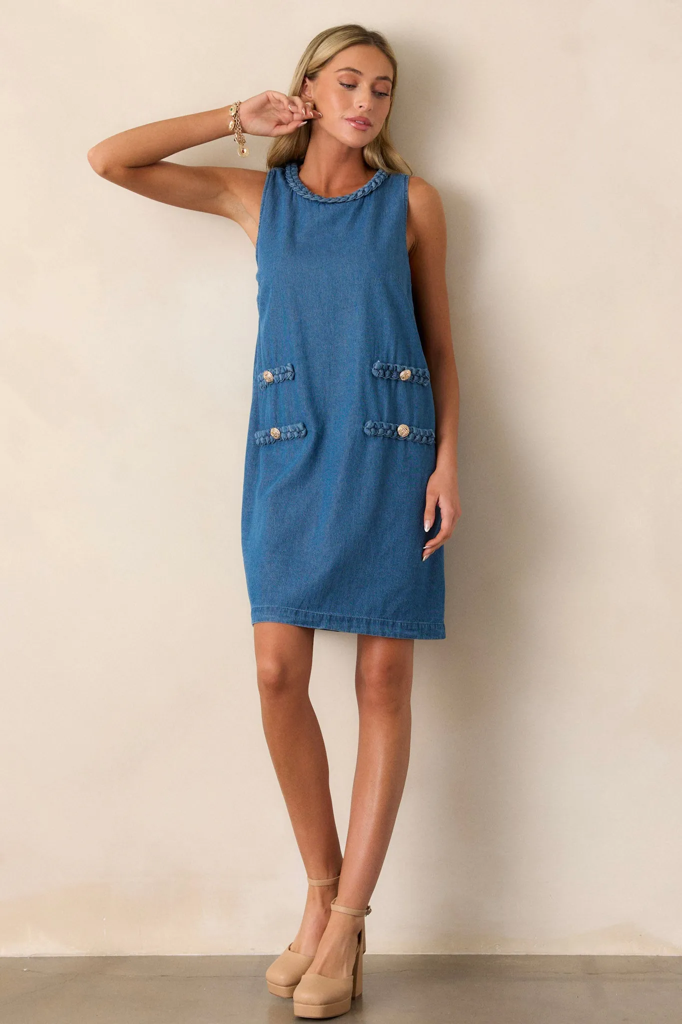 Chic Charm Cotton Medium Wash Chambray Mini Dress