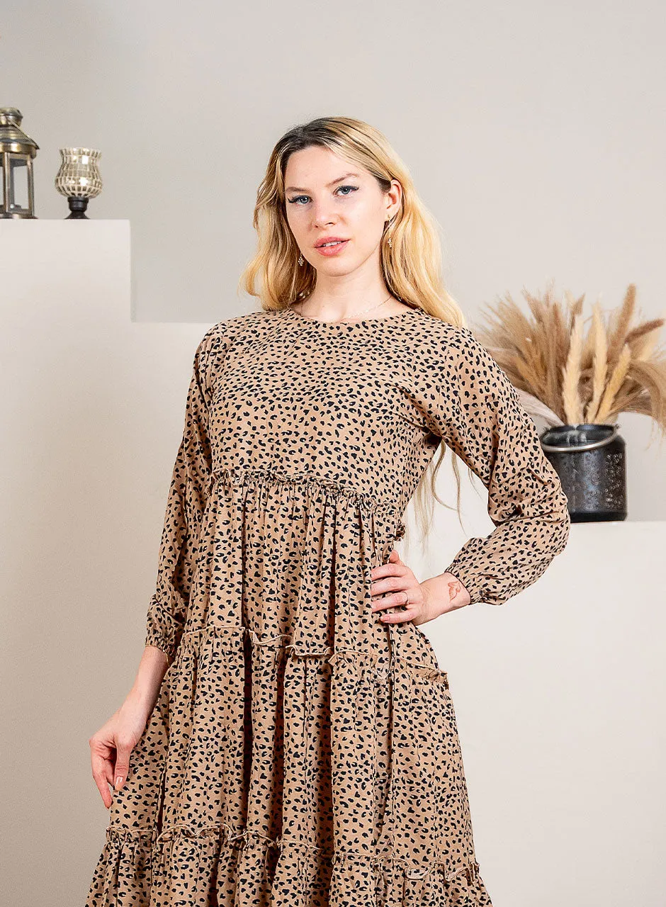 Chic Dotted Brown Maxi Dress