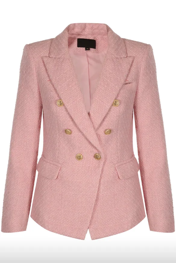 Clancy - Premium Pink Contrast Knit Thread Gold Button Blazer