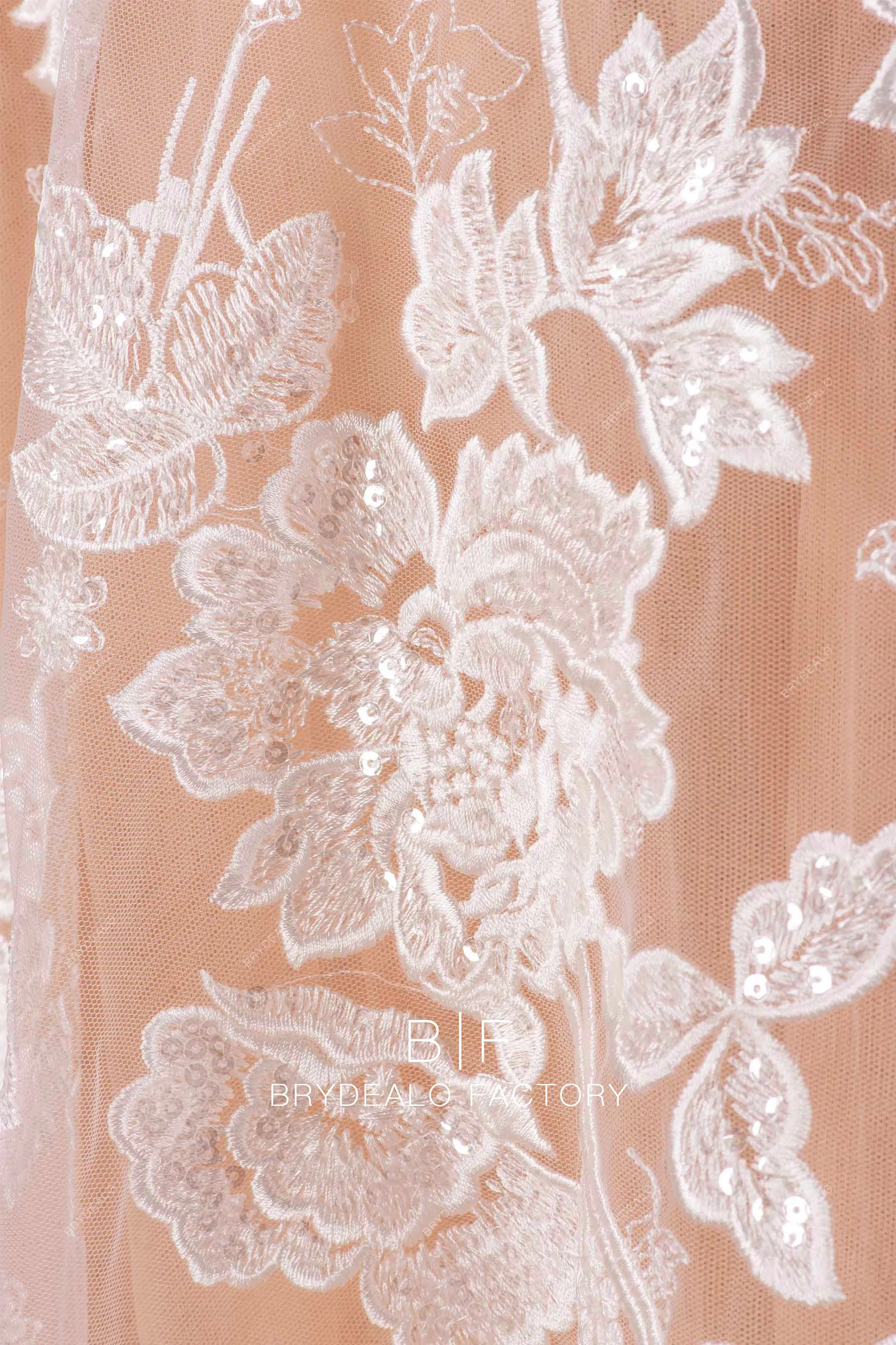 Clear Sequin Double Border Scalloped Flower Lace Fabric For Sale
