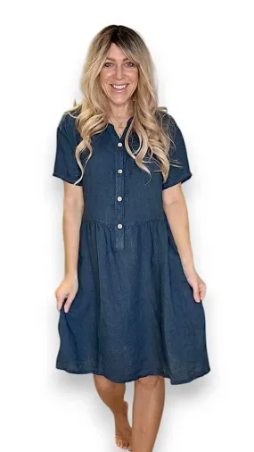 COCONUT BUTTON MIDI DRESS LINEN DARK JADE