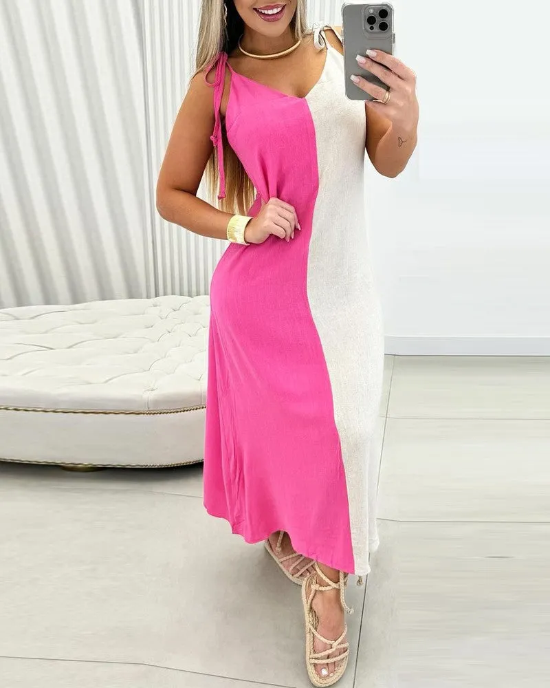 Colorblock Tied Detail Casual Dress