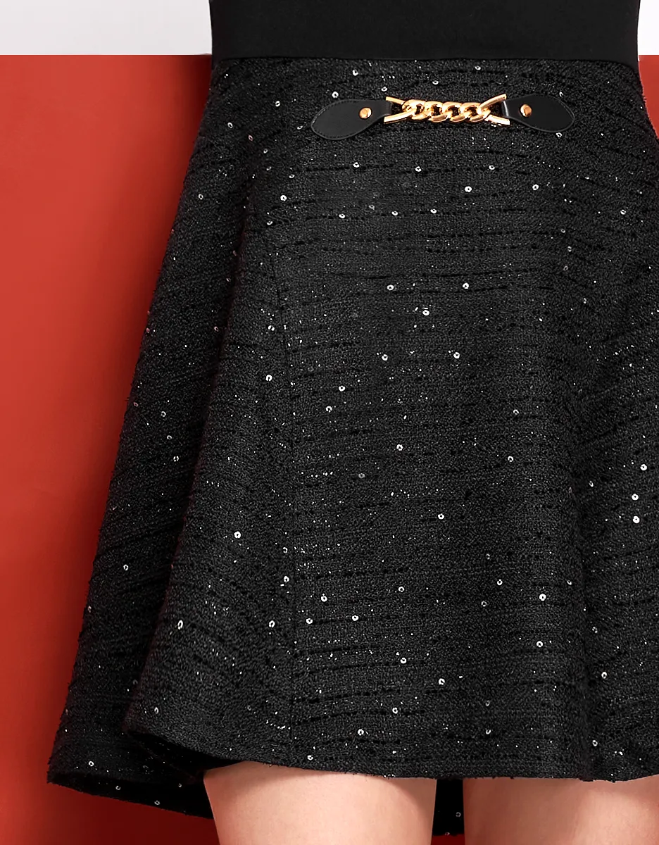 Contrast Sequin Tweed Skirt Sleeveless Dress