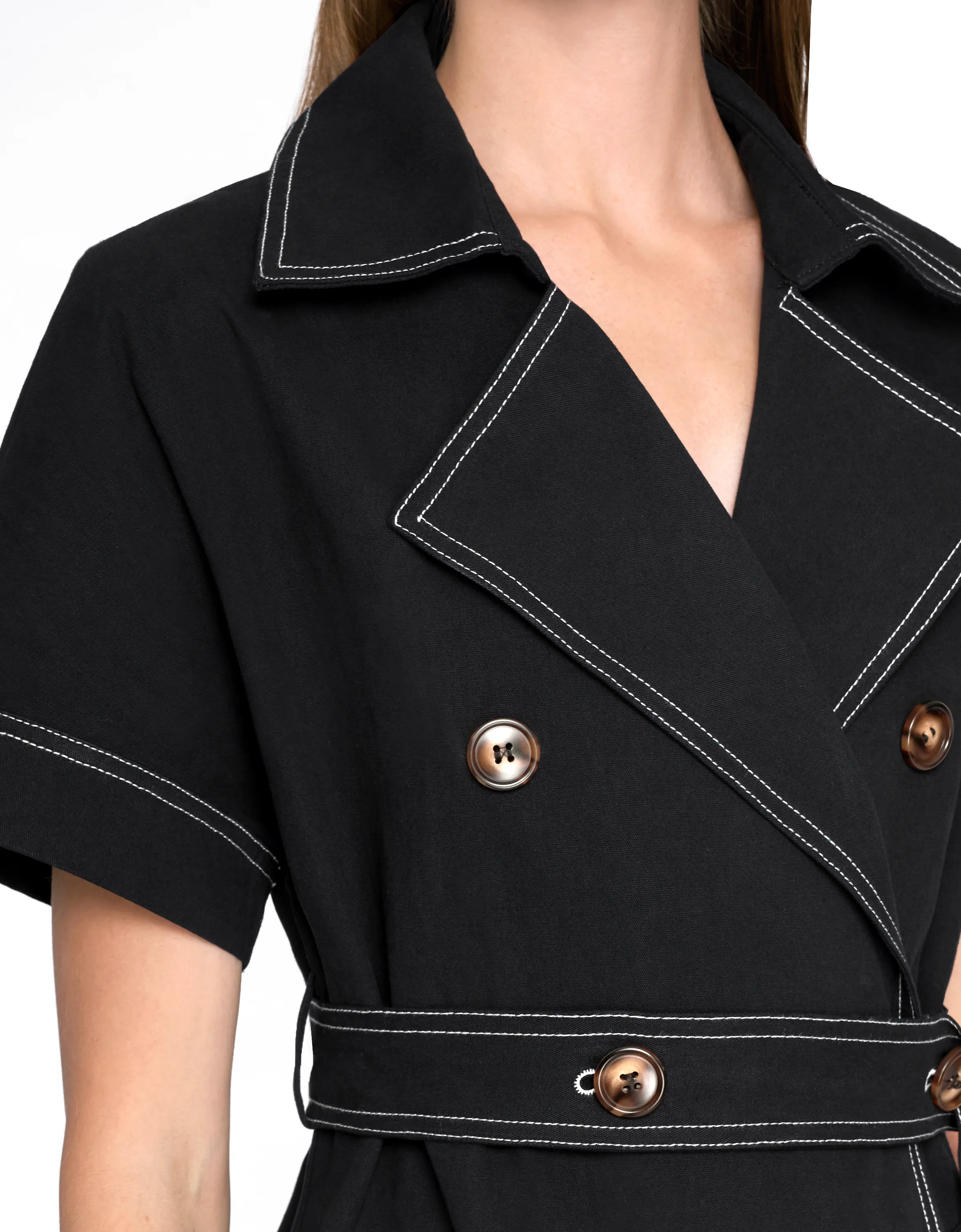 Contrast Stitching Double Breasted Dress