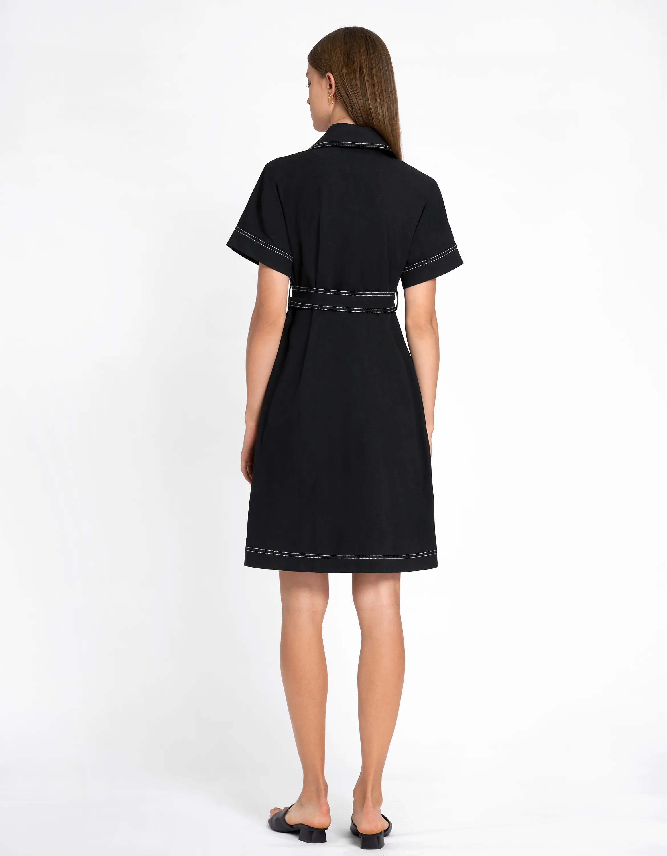 Contrast Stitching Double Breasted Dress