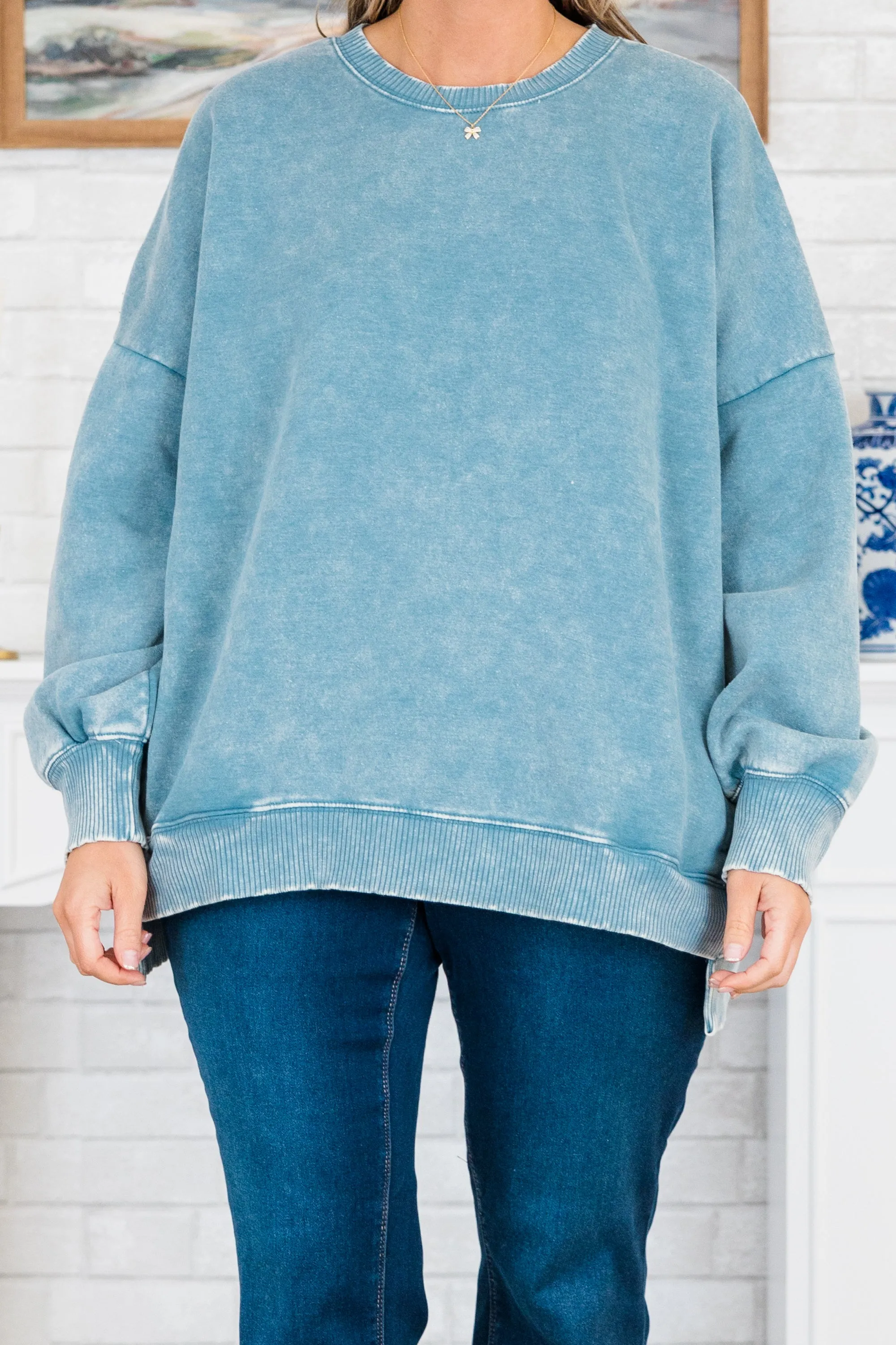 Counting The Days Pullover, Blue Grey