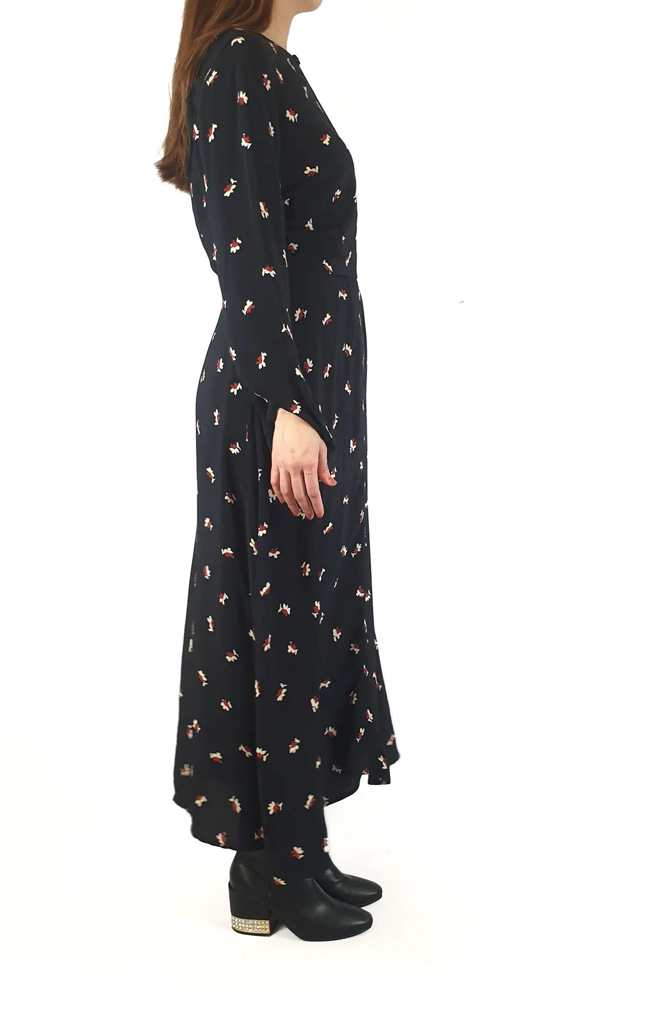 Country Road black flower print long sleeve maxi dress size 10