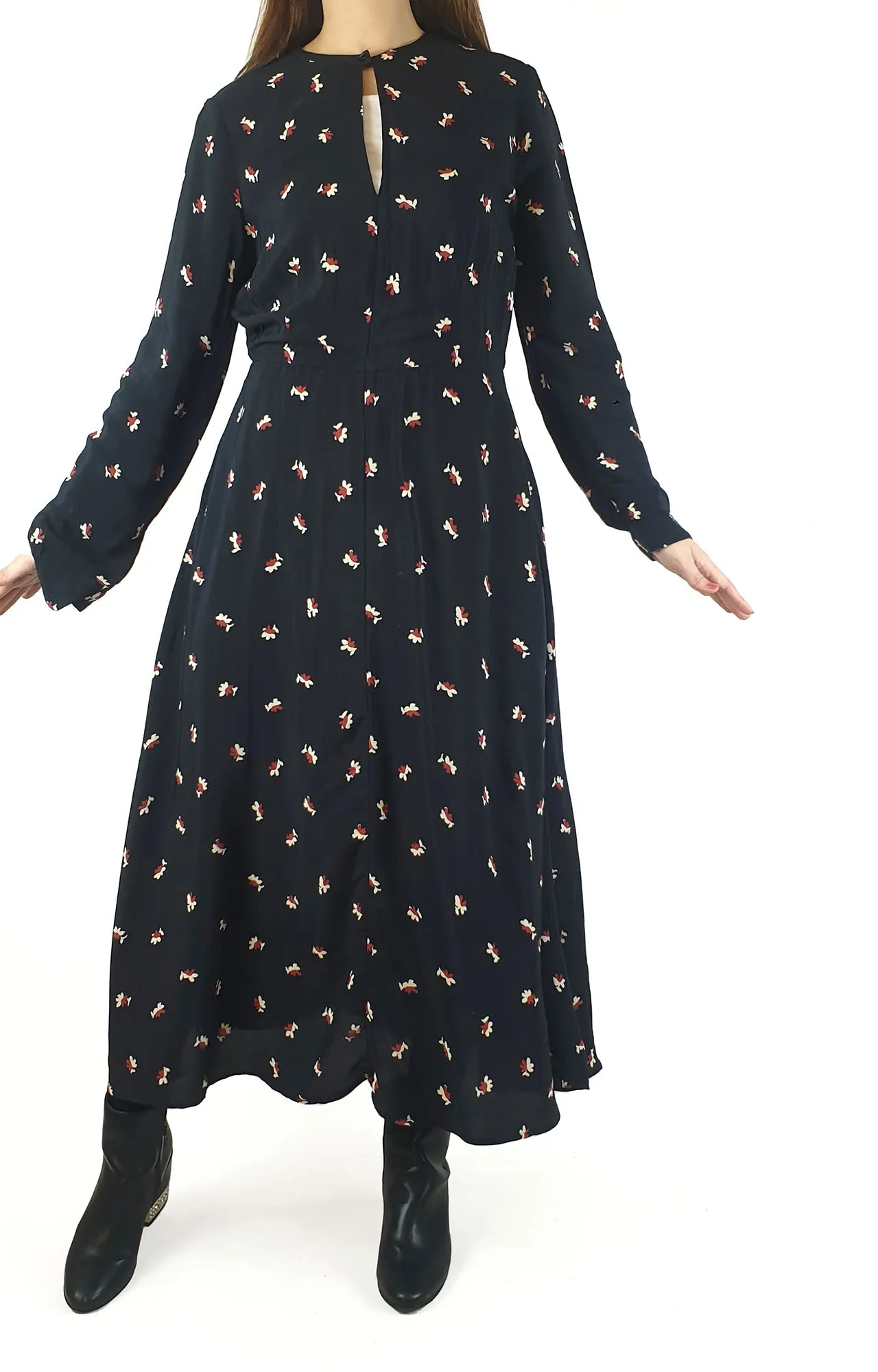 Country Road black flower print long sleeve maxi dress size 10