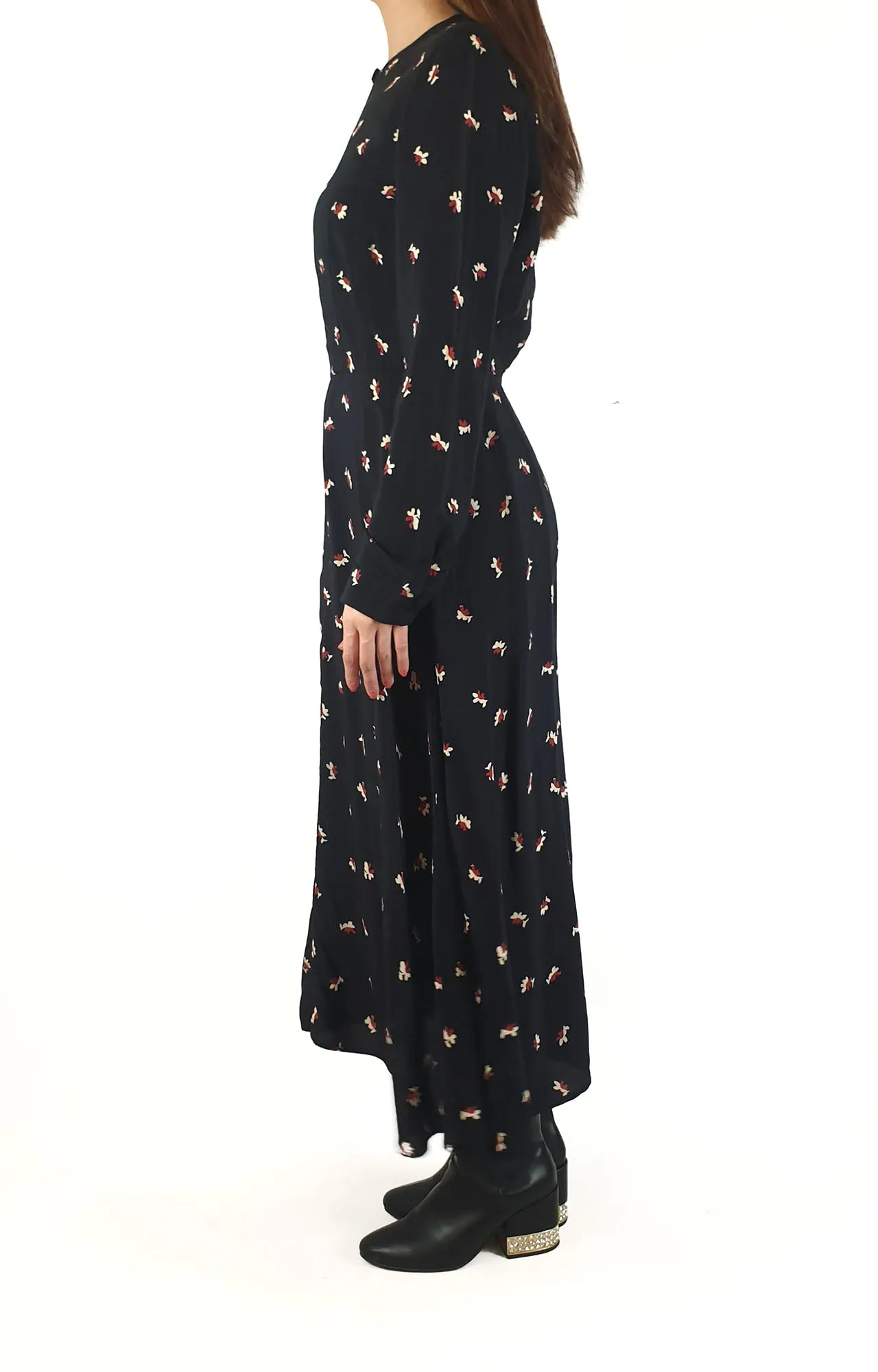 Country Road black flower print long sleeve maxi dress size 10