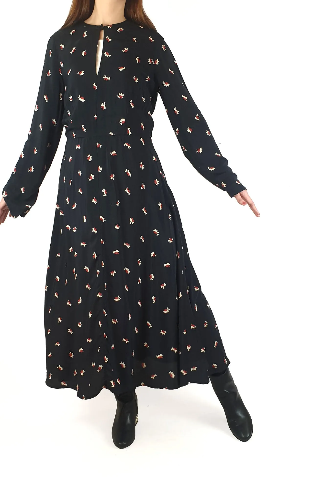 Country Road black flower print long sleeve maxi dress size 10