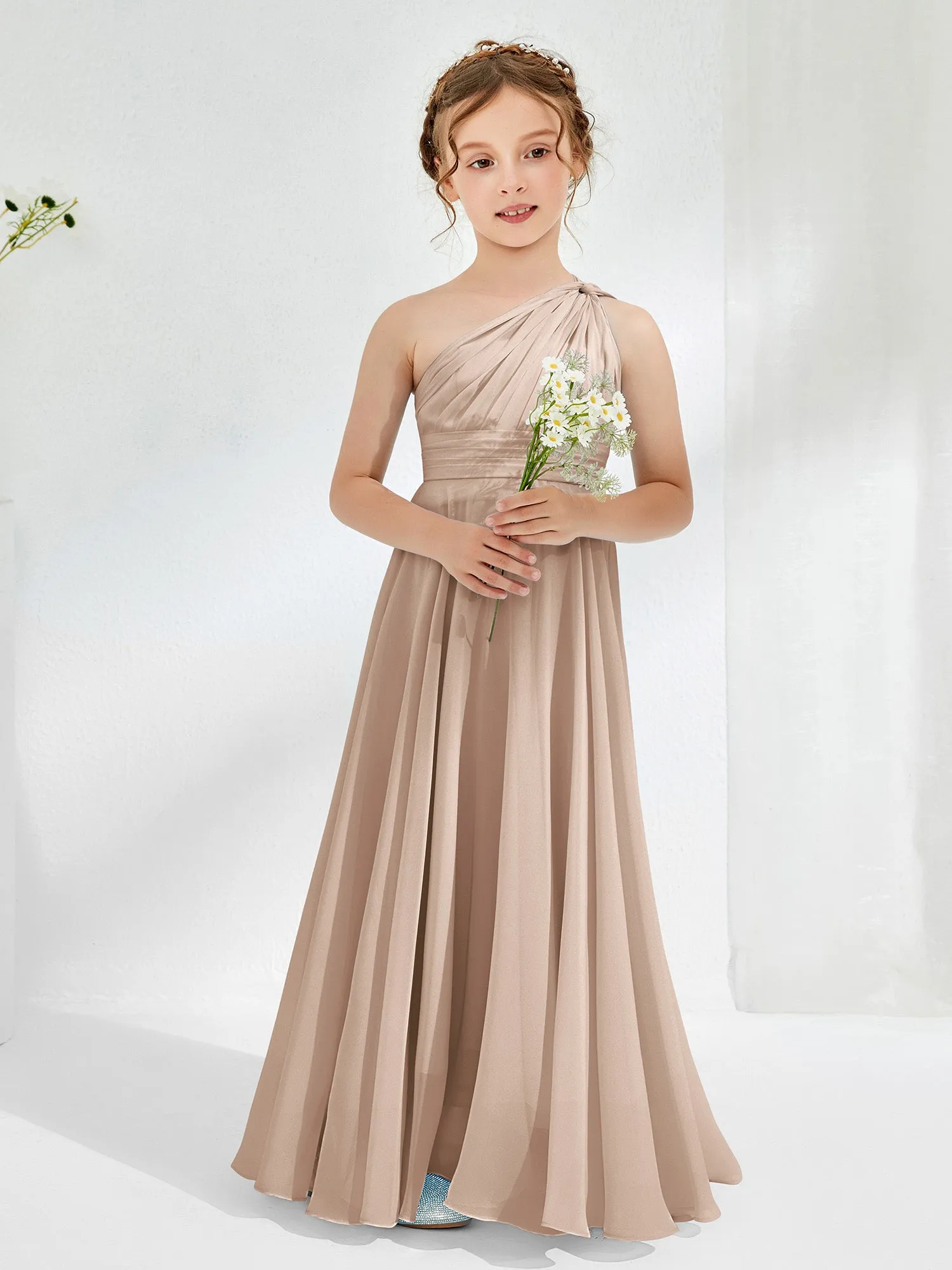 Cute One Shoulder  A-line Junior Bridesmaid Dresses Taupe
