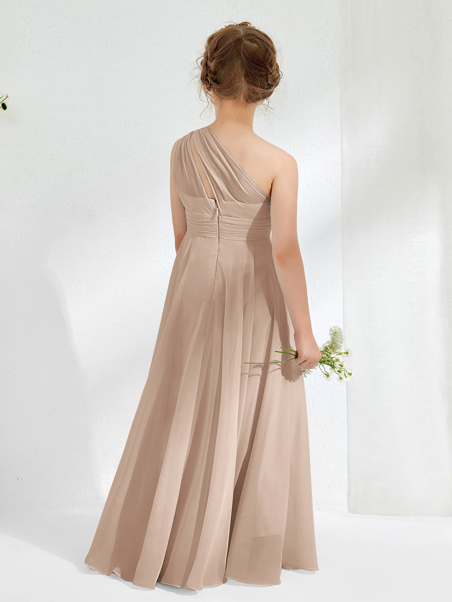 Cute One Shoulder  A-line Junior Bridesmaid Dresses Taupe