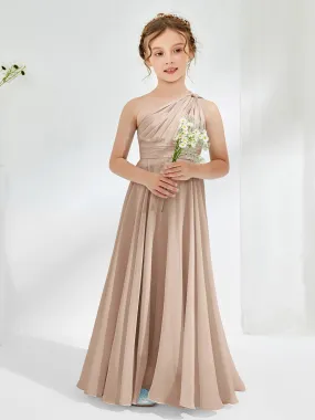 Cute One Shoulder  A-line Junior Bridesmaid Dresses Taupe