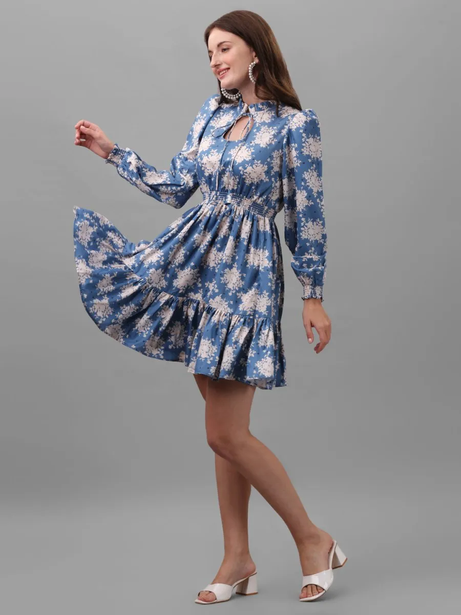 dresses for Women western wear floral Blue