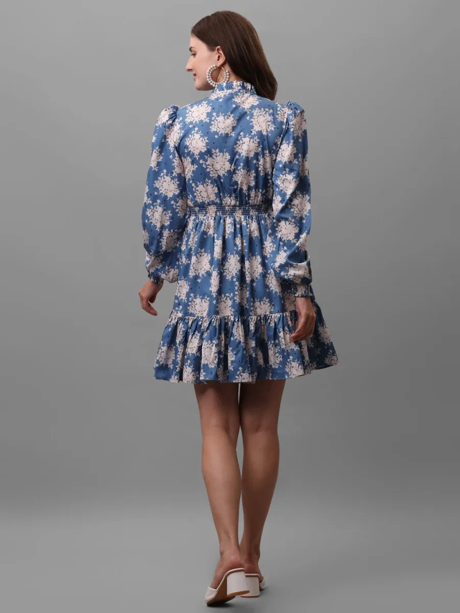 dresses for Women western wear floral Blue