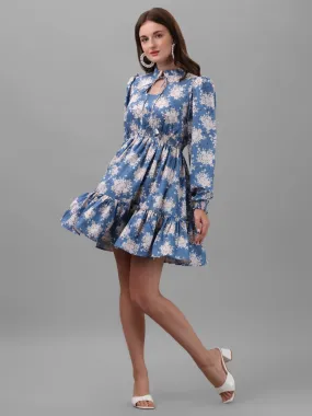 dresses for Women western wear floral Blue