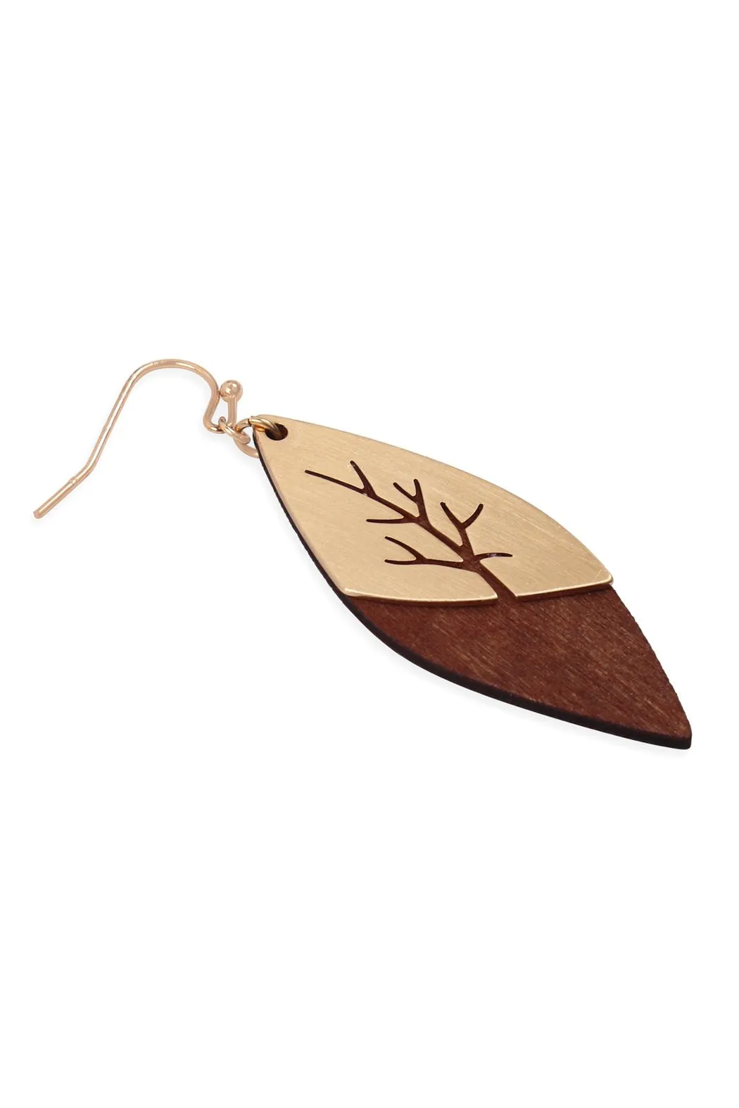 E6835 - Satin Metal Wood Marquise Layered Earrings