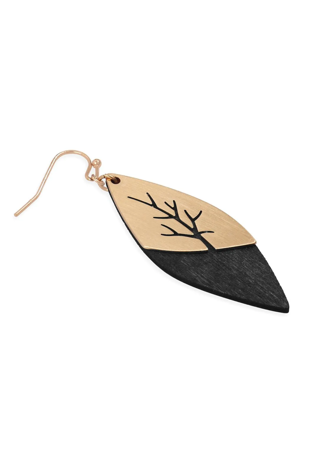 E6835 - Satin Metal Wood Marquise Layered Earrings