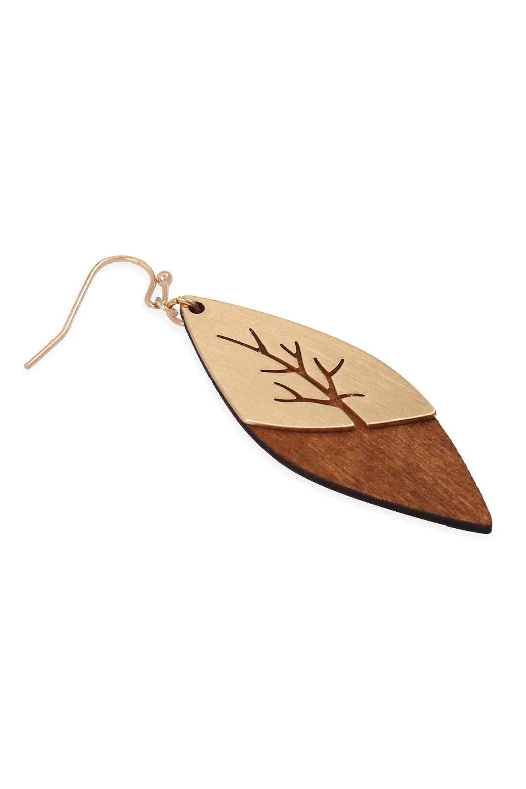 E6835 - Satin Metal Wood Marquise Layered Earrings