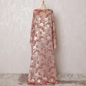 Elegant Rose Gold Floral French (Fransawi) Silk Chiffon Somali dirac Fabric with Metallic Lurex, 140 cm Width X 3.5 Mtrs-D19681