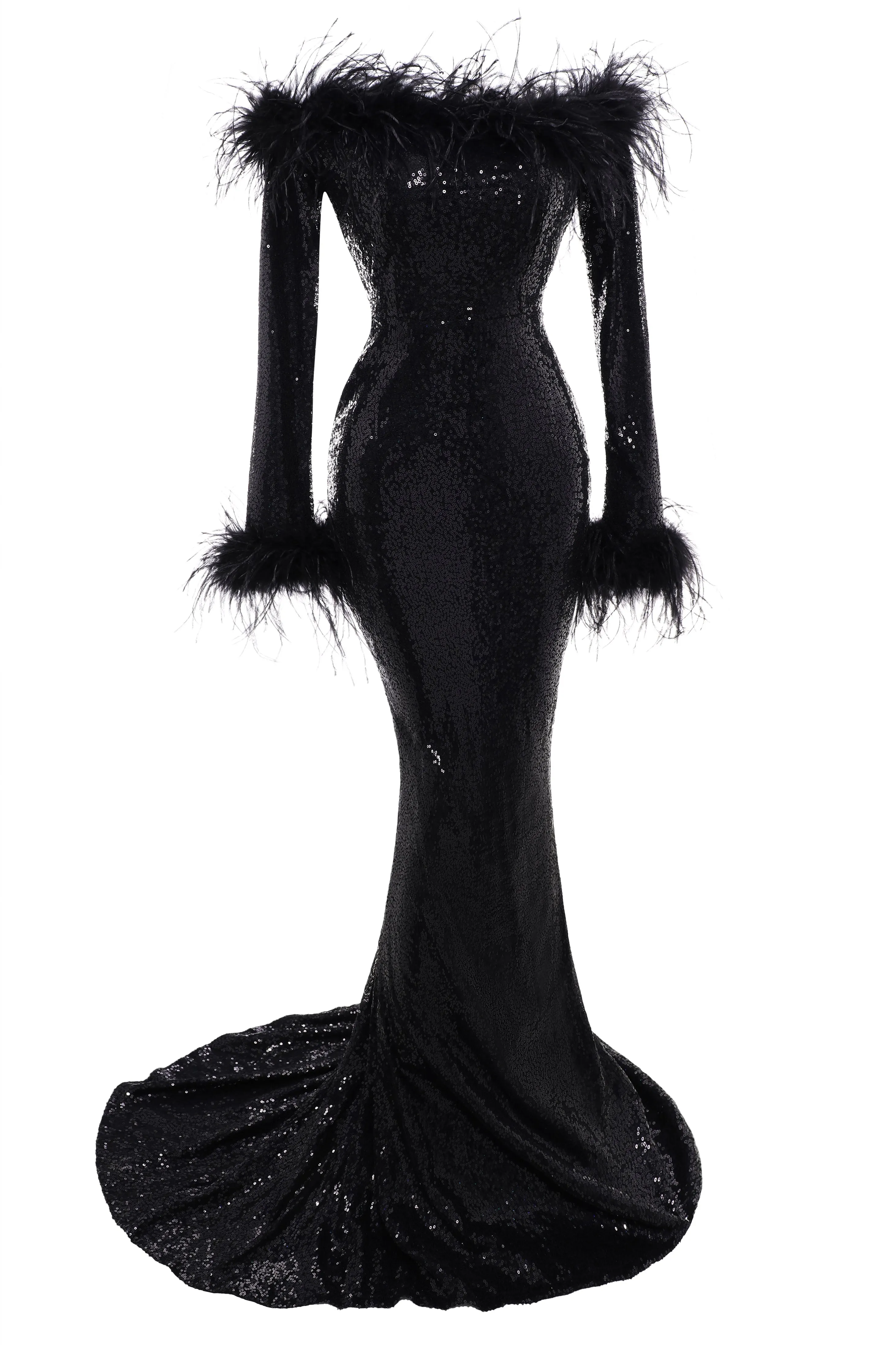 Elegant Sequin Feather Mermaid Dress