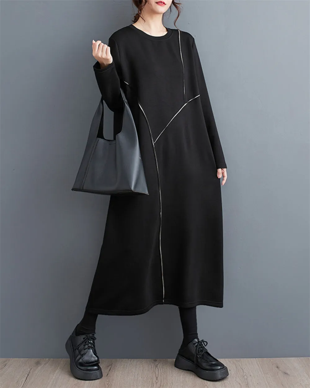 ellazhu Women's Casual A-line Solid Crew Neck Pullover Dress GZ56