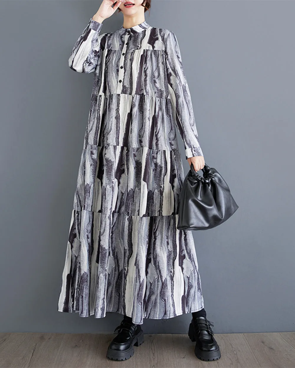 ellazhu Women's Dress Long Sleeve Button Floral Print Flowy Hem Loose GZ321