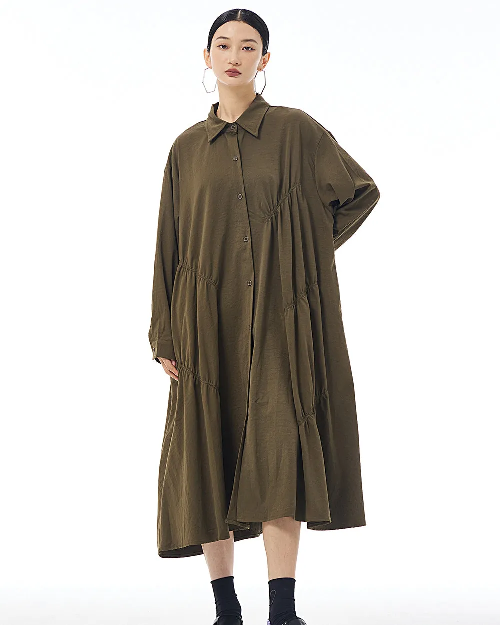 ellazhu Women's Long Sleeve Lapel Button Down Solid Color Loose Shirt GE41