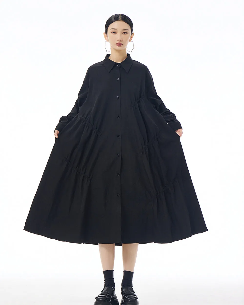 ellazhu Women's Long Sleeve Lapel Button Down Solid Color Loose Shirt GE41