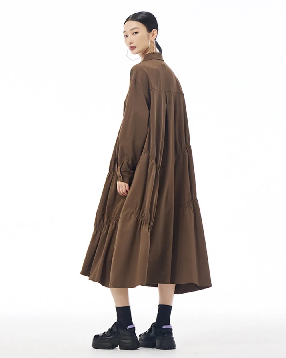 ellazhu Women's Long Sleeve Lapel Button Down Solid Color Loose Shirt GE41