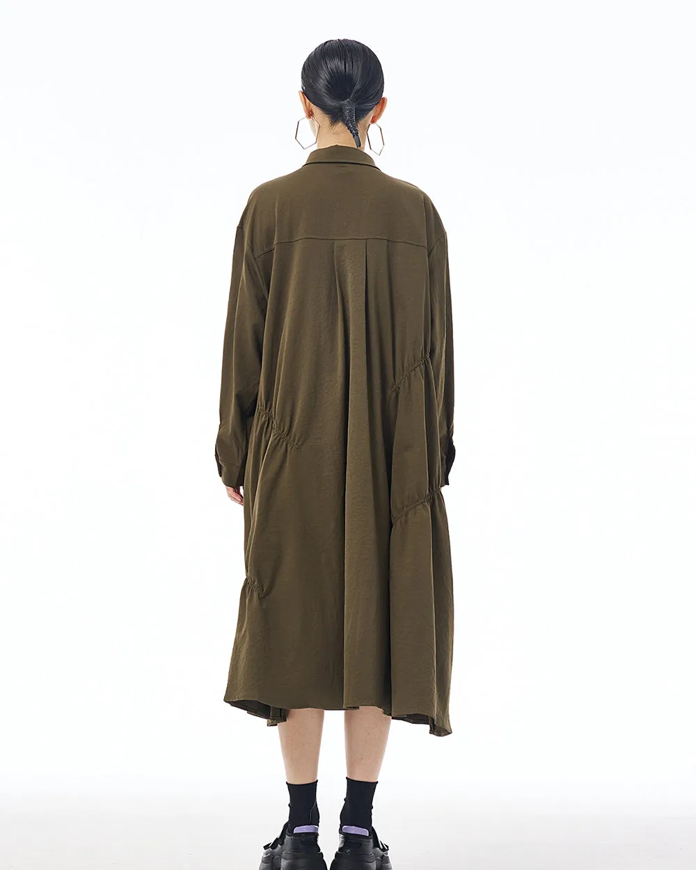 ellazhu Women's Long Sleeve Lapel Button Down Solid Color Loose Shirt GE41