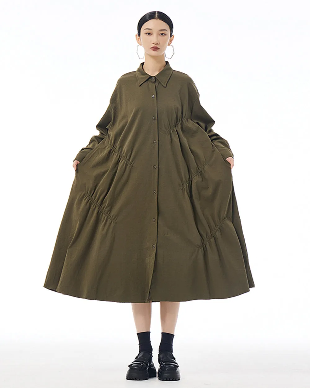 ellazhu Women's Long Sleeve Lapel Button Down Solid Color Loose Shirt GE41