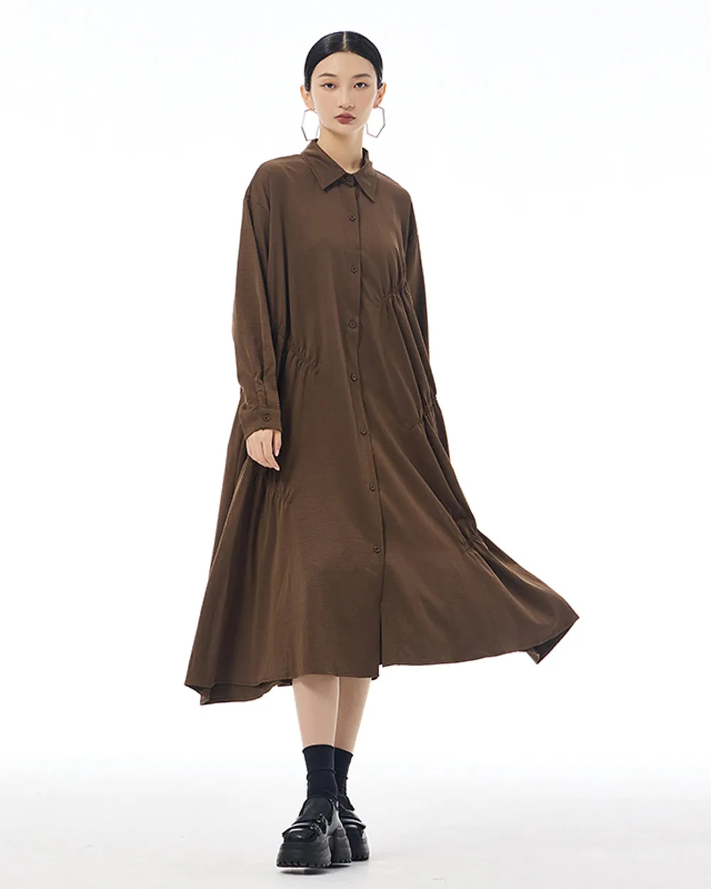 ellazhu Women's Long Sleeve Lapel Button Down Solid Color Loose Shirt GE41