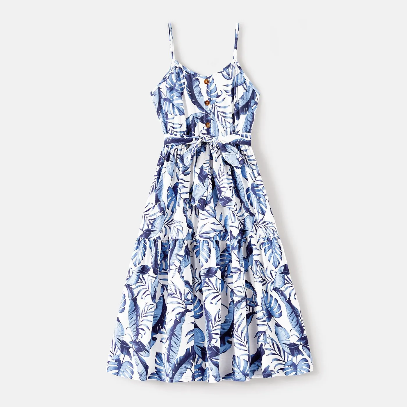 Family Matching Allover Leaf Print Naia? Cami Dresses and Short-sleeve Colorblock T-shirts Sets