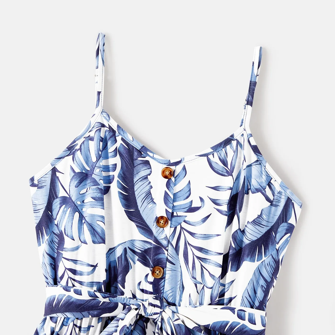 Family Matching Allover Leaf Print Naia? Cami Dresses and Short-sleeve Colorblock T-shirts Sets