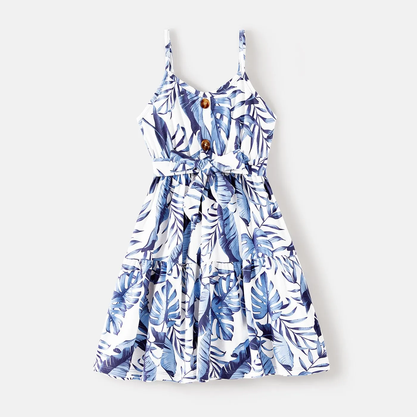 Family Matching Allover Leaf Print Naia? Cami Dresses and Short-sleeve Colorblock T-shirts Sets