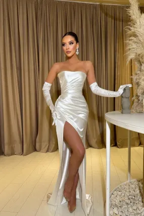 Fashion Long Simple White Sleeveless Evening Dresses With Slit