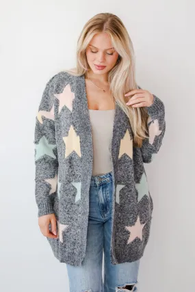FINAL SALE - Cozy Outcome Heather Grey Star Cardigan