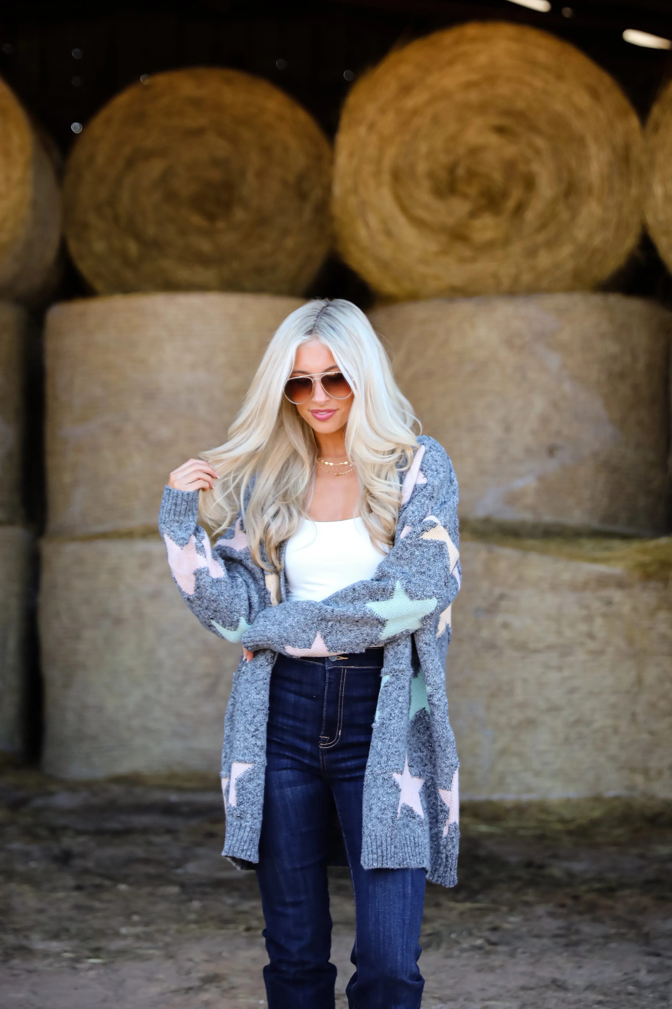 FINAL SALE - Cozy Outcome Heather Grey Star Cardigan