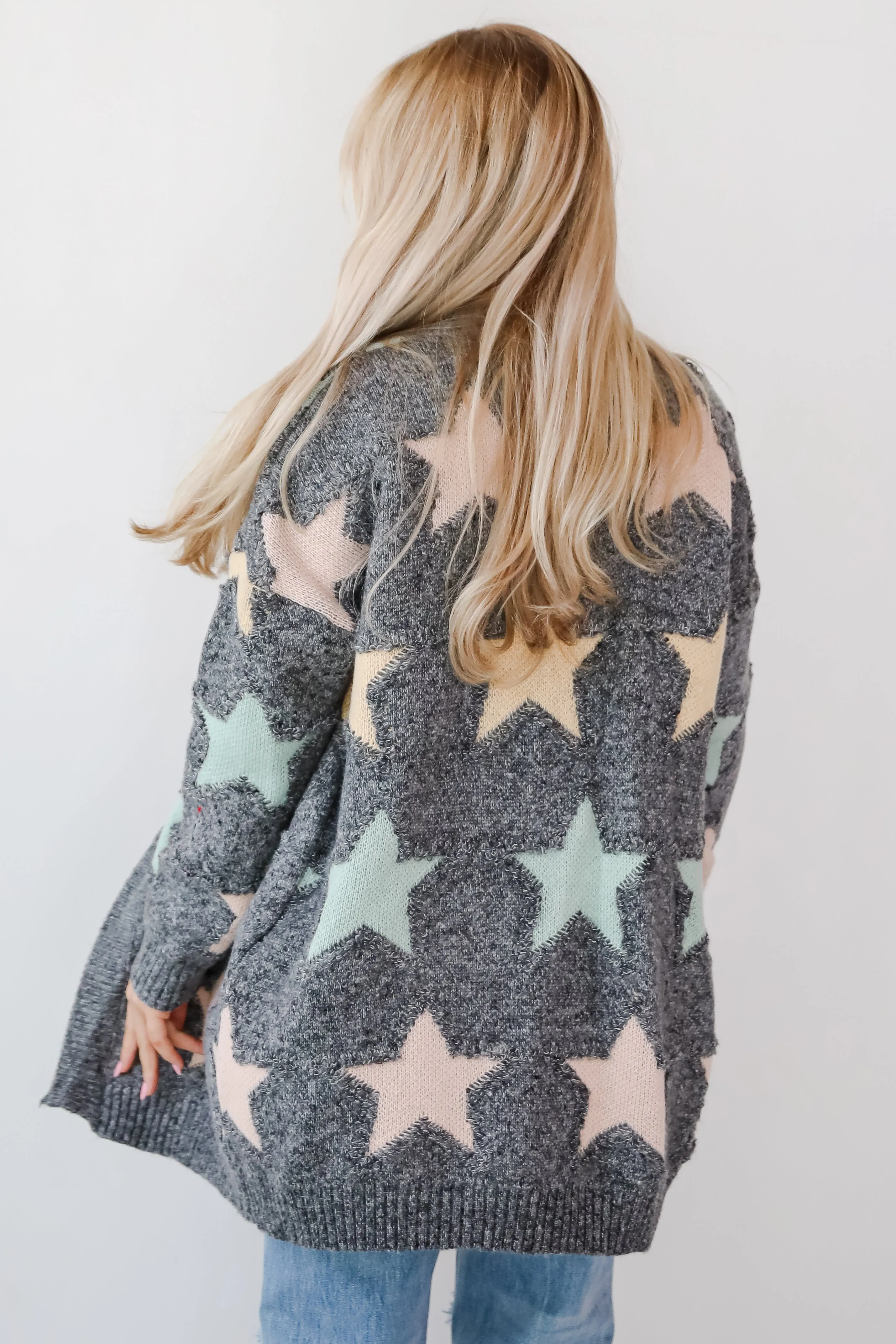 FINAL SALE - Cozy Outcome Heather Grey Star Cardigan