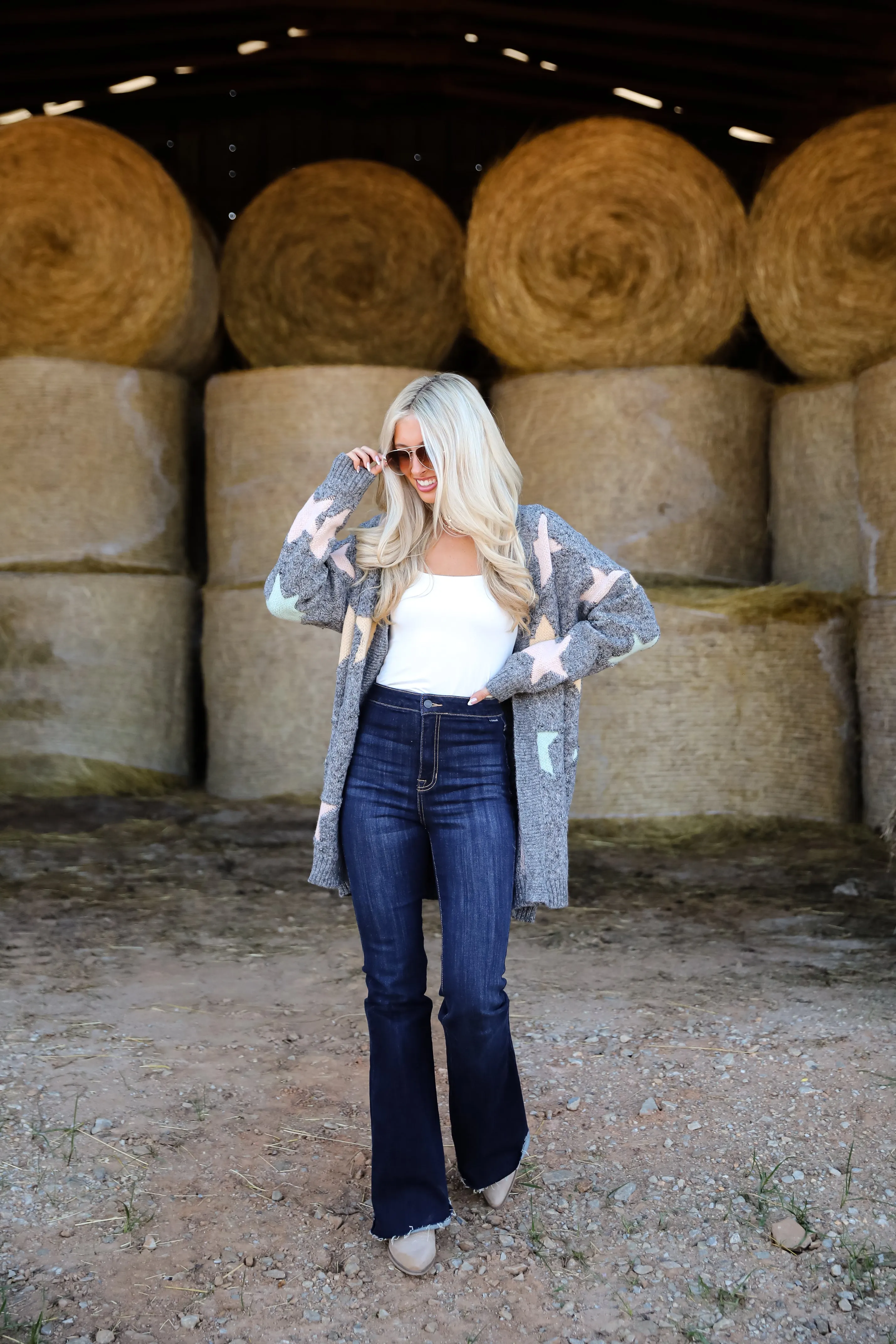 FINAL SALE - Cozy Outcome Heather Grey Star Cardigan