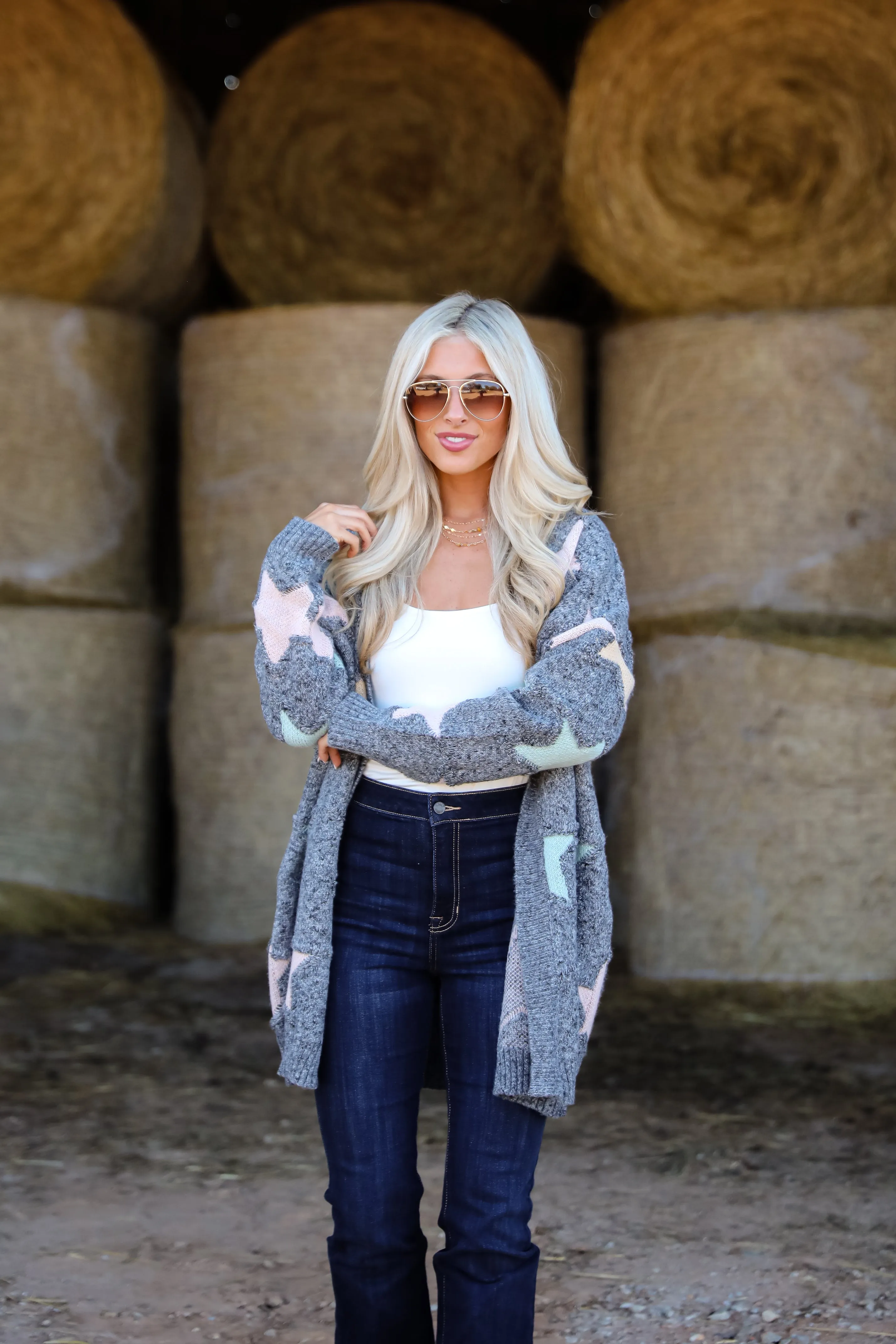 FINAL SALE - Cozy Outcome Heather Grey Star Cardigan