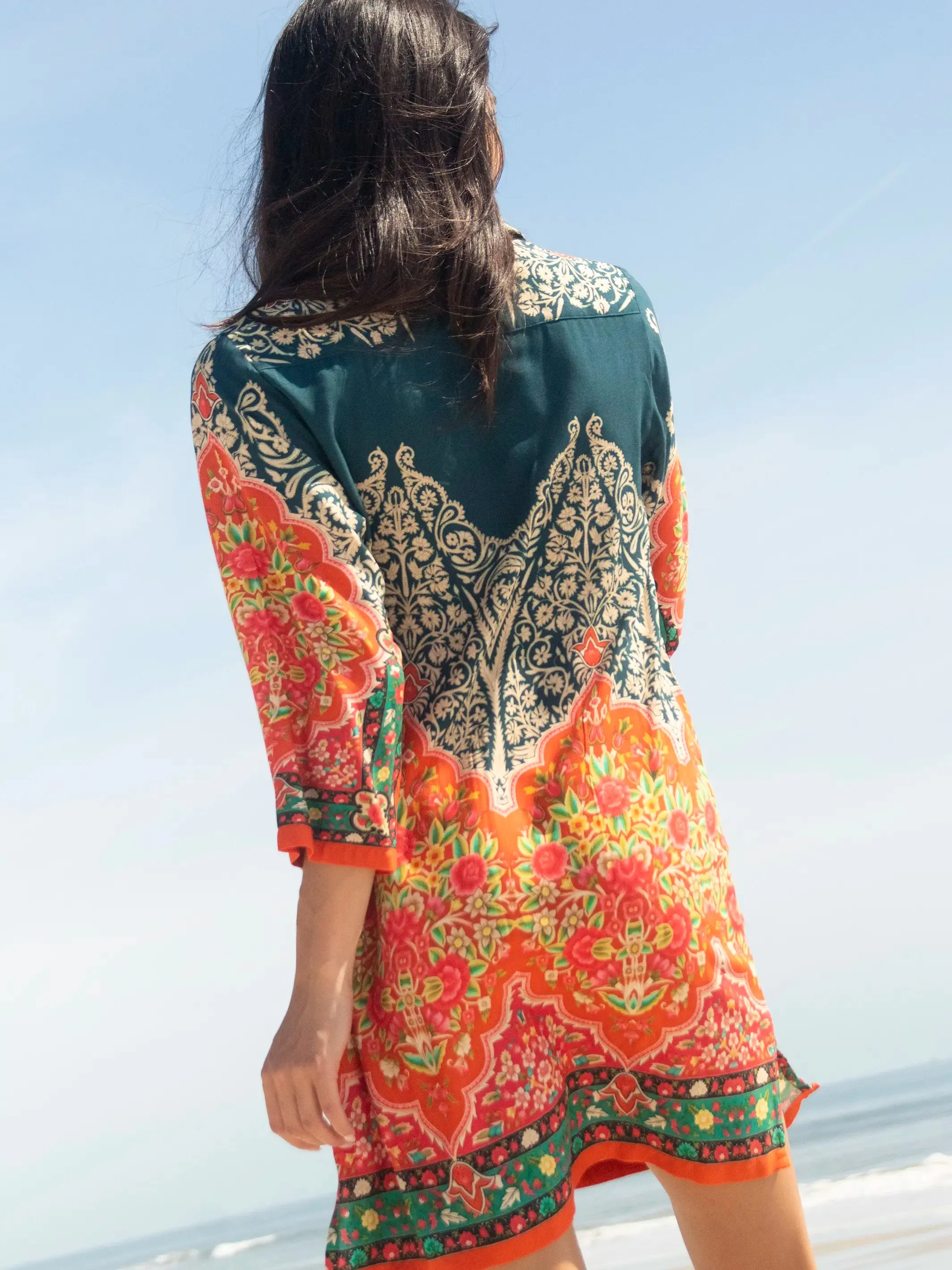 Fiona Tunic Dress - Red Cream Border
