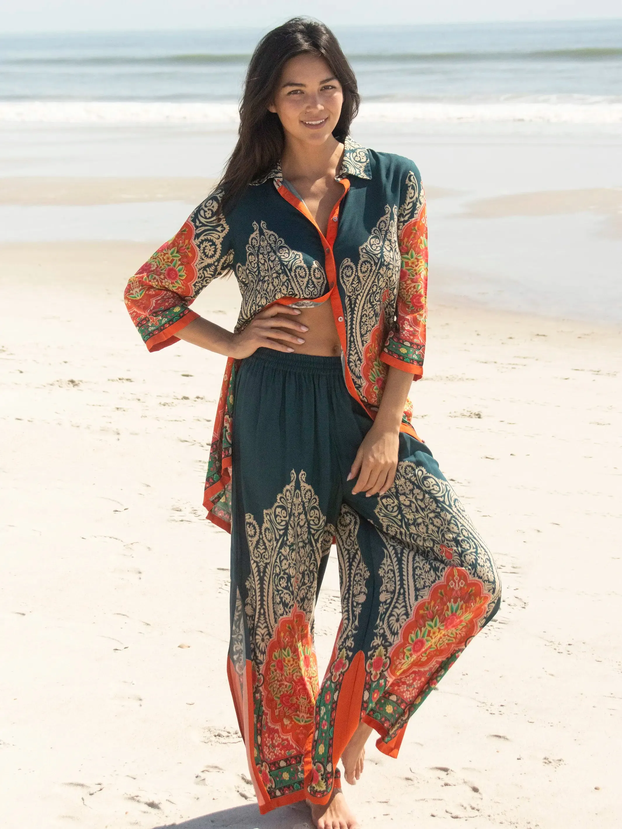 Fiona Tunic Dress - Red Cream Border
