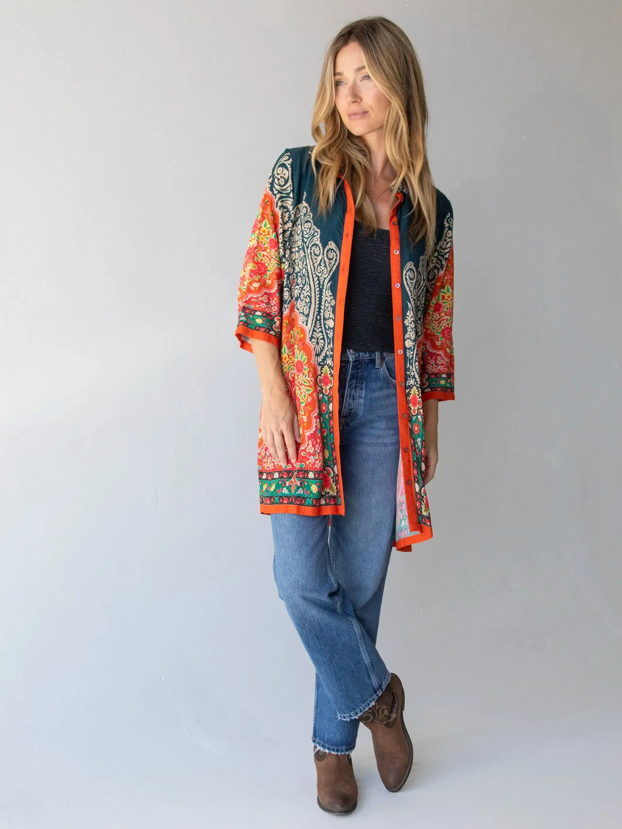 Fiona Tunic Dress - Red Cream Border