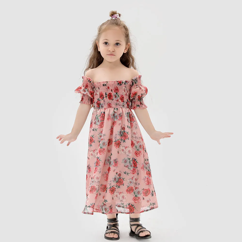 Floral Appliques Off Shoulder Ruffle Dresses for Mommy and Me