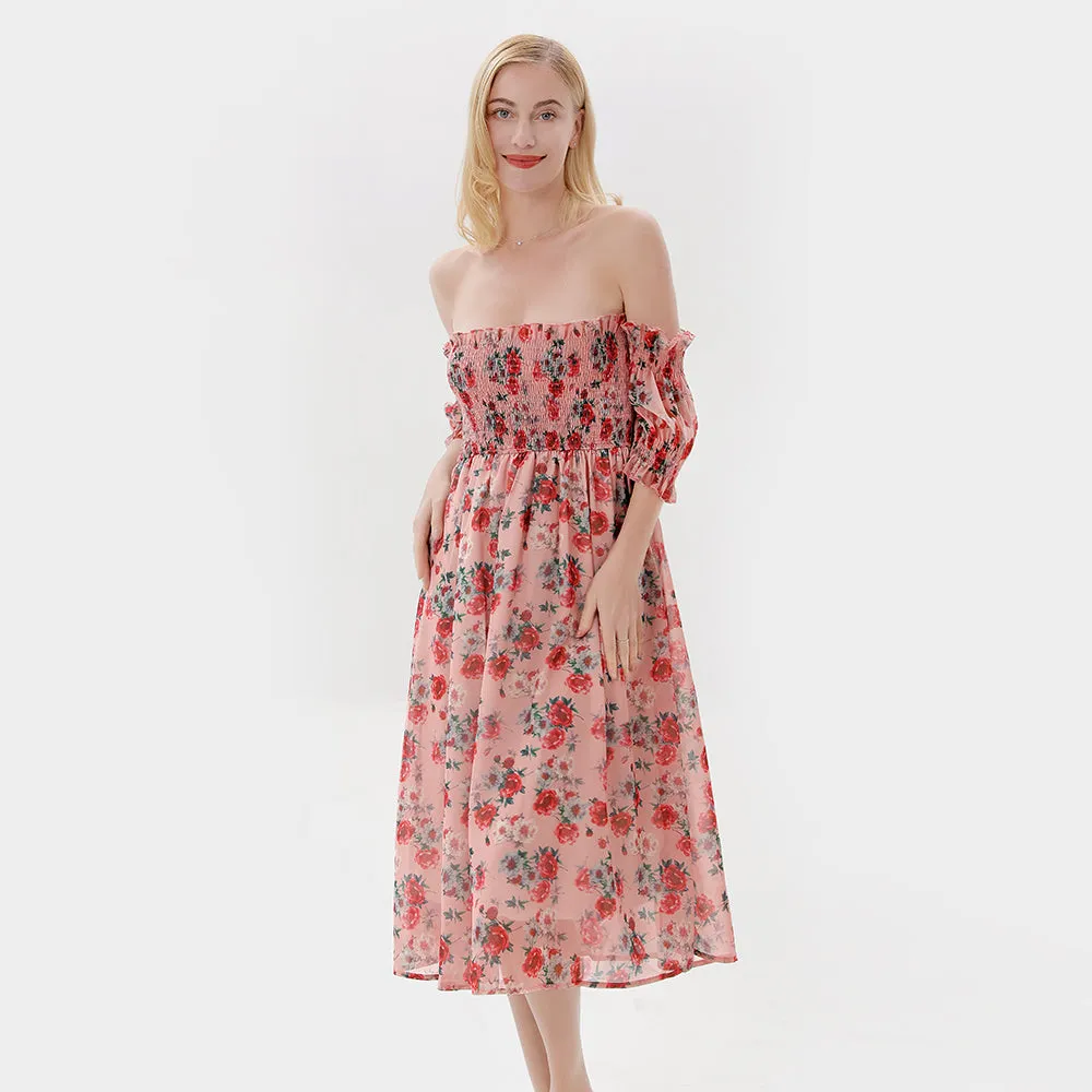 Floral Appliques Off Shoulder Ruffle Dresses for Mommy and Me