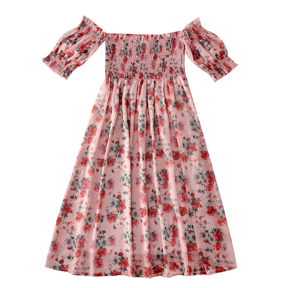 Floral Appliques Off Shoulder Ruffle Dresses for Mommy and Me